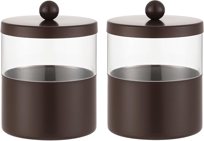 Gaussra Bronze Qtip Holder, Bathroom Jar - Stainless Steel Apothecary Jars with Stickers - Farmhouse Decor Qtip Dispenser for Qtips, Cotton Balls, Swabs, Makeup Sponges (2-Pack)