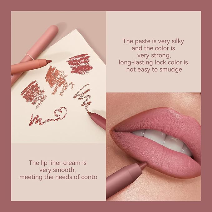 KISSIO Lip Liner,Creamy Lip Pencil,Long Lasting Lip Liner with Sharpener,Matte Finish,Smooth and Soft,Non-Dry,Easy to Use,Cruelty free,0.02 oz,01 Touch me