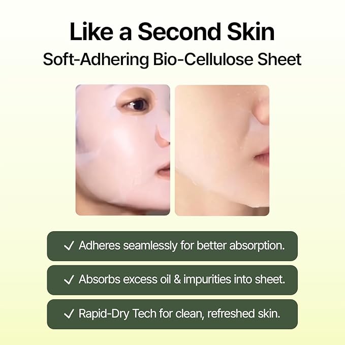 Green Tangerine Pore Tok-Tok Sheet Mask (3-in-1 Bio-Cellulose Gel) (Eosidin Care) – Pore Care, Sebum Control, Collagen Peel Off Facial Skincare for Deep Cleansing & Smooth Skin, 4 Sheets