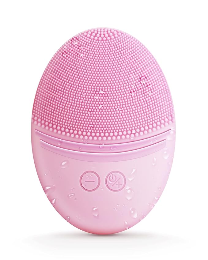 EZBASICS Facial Cleansing Brush Made with Ultra Hygienic Soft Silicone, Waterproof Sonic Vibrating Face Brush for Deep Cleansing, Gentle Massaging, Inductive Charging (Pink)1 Pack+5 Speed Settings
