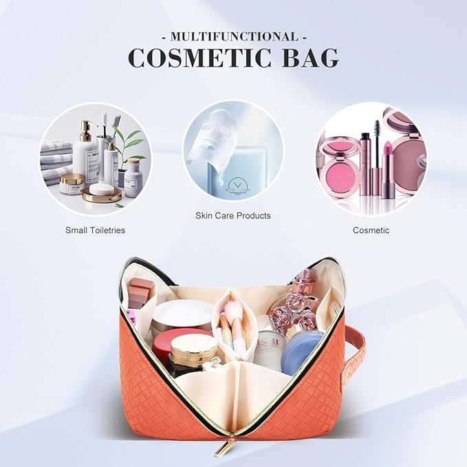 Personalized Makeup Bag, Valentine’s Day Gifts for Girl, Preppy Plaid Leather Cosmetic Travel Bag for Women, Travel Toiletry Organizer, Large Capacity Stuff Bag, Cute Cosmetic Pouch Skincare Bag