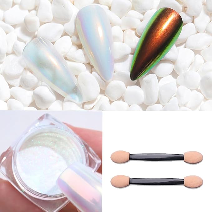 Pretty Diva 0.3g Mermaid Unicorn Chrome Nail Powder, Aurora Iridescent Chrome Powders for Nails, Mermaid Powder for Gel Nails Chrome Mica Powder Manicure Pigment (Opal, 0.3g)