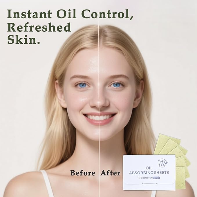 Natural Face Oil Blotting Paper -Bamboo Charcoal 600 Counts, Easy Dispensing Oil Absorbing Sheets, Premium Handy Facial Blotting Papers - Face Skin Care or Beauty Make Up Must Have (White-Green Tea)