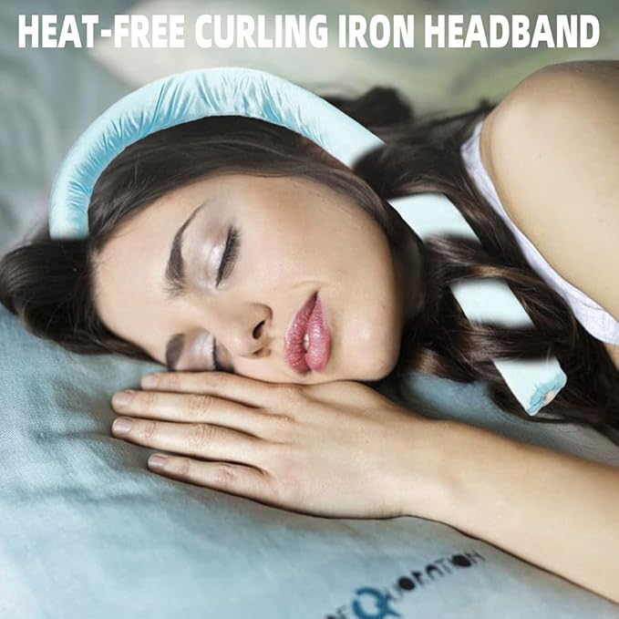 Heatless Curling Rod Headband No Heat Silk Ribbon Curling Rod Hair Roller Curls with Hair Claw Clip Lazy Natural Soft Wave DIY Hair Rollers Styling Tool for Sleep in Overnight (Blue)
