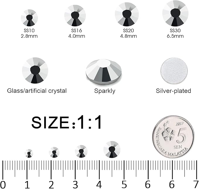 MEIBITE Flatback Rhinestones Bulk, 2880PCS Silver Rhinestones for Clothes DIY Decoration Crafts, Silver, SS30, 6.3-6.5mm