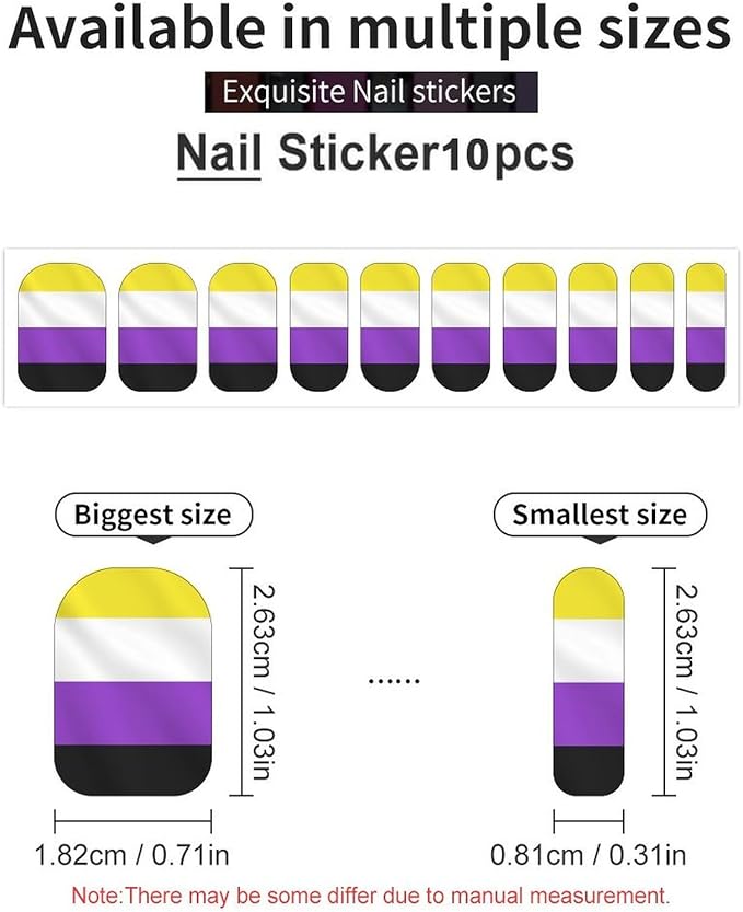 WUXEKZO 5 Pcs Nail Decals Stickers Self Adhesive Nail Supply Nail Stickers Set for Girls Manicure Salon, Non Binary Flag Nails Stickers Wraps Decals