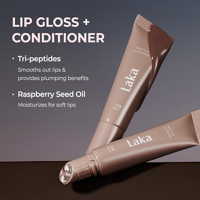 Laka Fruity Lip Glotioner, 10ml/0.33 fl.oz, Lip Gloss with High Shine Vivid Colors, Jelly tip for Hygienic & Easy Application, Plumping Conditioner, Vegan, K-Beauty (#708 Buffy)