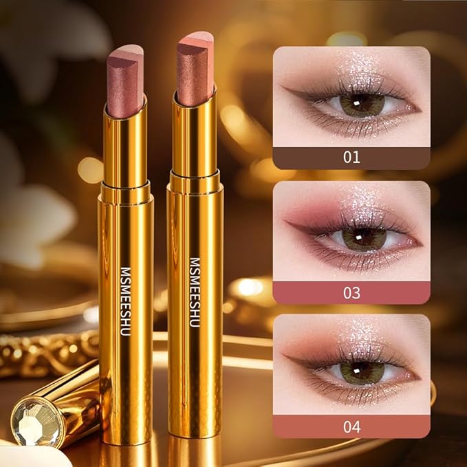 Eyeshadow Stick Makeup – Tri-Color Eye Shadow, Blendable Cream Glitter Eyeshadow Stick for Long-Wear Beauty Looks, Smudge-Resistant & Easy to Apply – Rose Sparkle