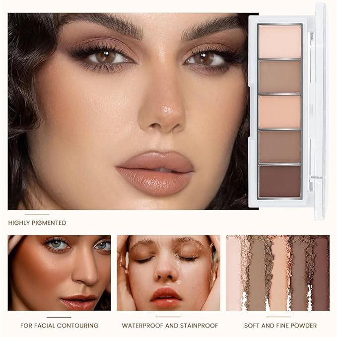 5-Color Mini Matte Neutral Nude Brown Eyeshadow Palette – Soft Ivory, Mocha Browns & Peach Nude, High Pigment Contour Eyeshadow Palette for Daily Natural Makeup, Perfect for Blue & Green Eyes