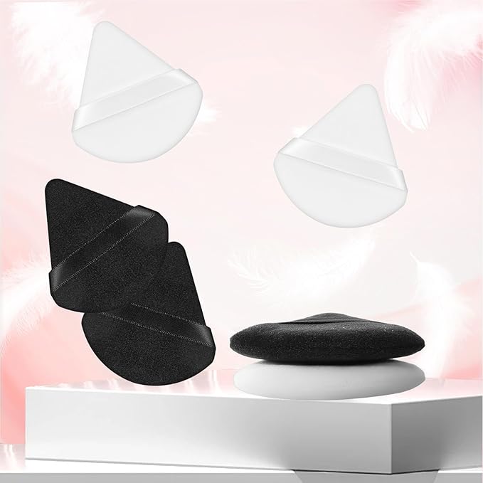 30Pcs Triangle Powder Puff Soft Velour Puff Makeup Puffs Sponge Reusable Setting Puffs Set for Loose Powder Eye Face Contouring Exquisite Beauty Cosmetic Makeup Tools(Black,White)