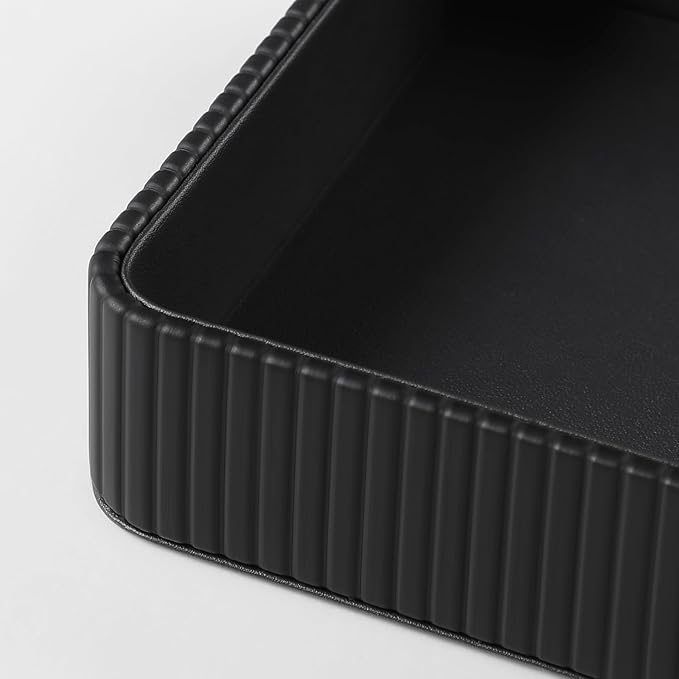 MEIBOOCH 2 Pack Nightstand Organizer Tray, Decorative Perfume Valet Tray Trinket Dish Catch All Purse Key Bowl, PU Leather Coffee Table Trays for Vanity Dresser Bedside Bathroom Countertop (Black)