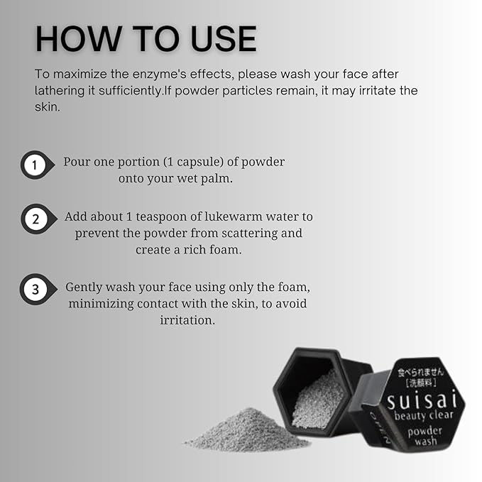 Japanese Powder Face Wash 0.4g 32pcs x 2pack -Black Charcoal - Exfoliating Powder Enzyme Cleanser for Smooth, Radiant Look - Travel-Friendly, Gentle Exfoliant for Oily Skin - Black