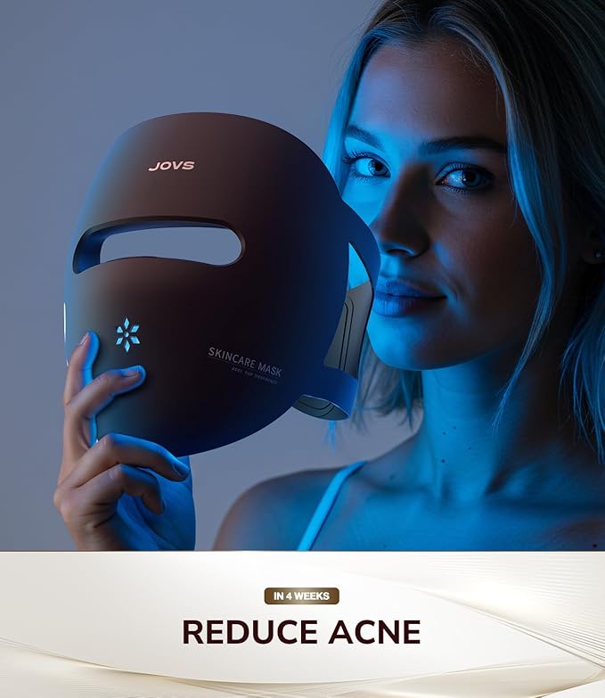JOVS 4D Red Light Therapy Mask for Face with 4 Color Light Modes, Breathable Wireless 328 LEDs Face Mask with 850NM Near-Infrared Light, Portable LED Face Mask Light Therapy with Timer for Home Travel