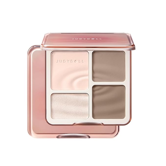 JUDYDOLL Highlight & Contour Palette, All-in-One Matte Highlighter Contour Compact, stocking stuffers, Blendable Face Makeup for Cool and Olive Skin Tone (01 Wave Shadow Palette)