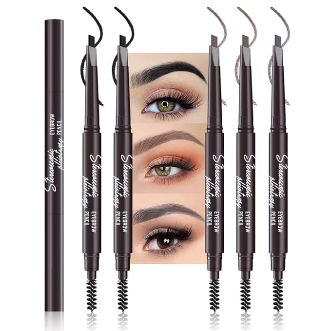 5 Pcs Ultimate Eyebrow Retractable Definer Pencils,Dual-Sided Natural Soft Textured Eyebrow Pencil, for Daily Look Eyebrow Makeup,Brow Brush,Fine Tip (2*black+2*tea+grey)