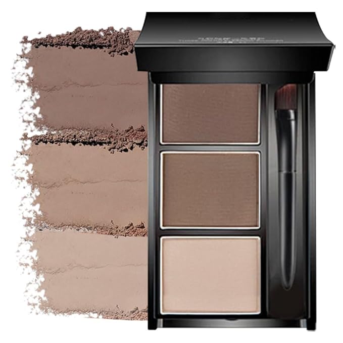 Eye Brow Powder Palette with Mirror for Women, Brown Eyebrow Powder Kit with Brush, Long-Lasting 3 Colors Brow Palette, Filler for Full, Defined Natural Brows Shaping (02)