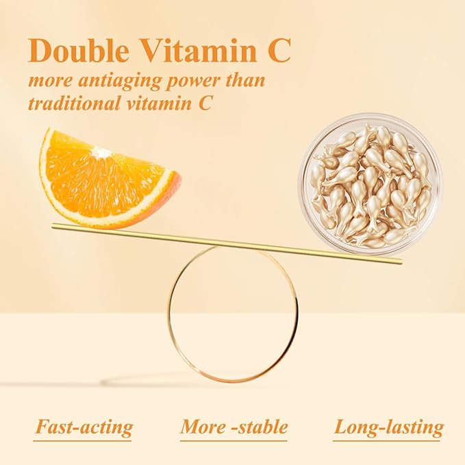 HKH Vitamin C Super Serum for Face - Anti Aging Skincare Vitamin E Facial Serum Capsules with Niacinamide - Vit C Serum Oil for Women - Moisturise & Even Skin Tone - Travel Friendly (38 Capsules)