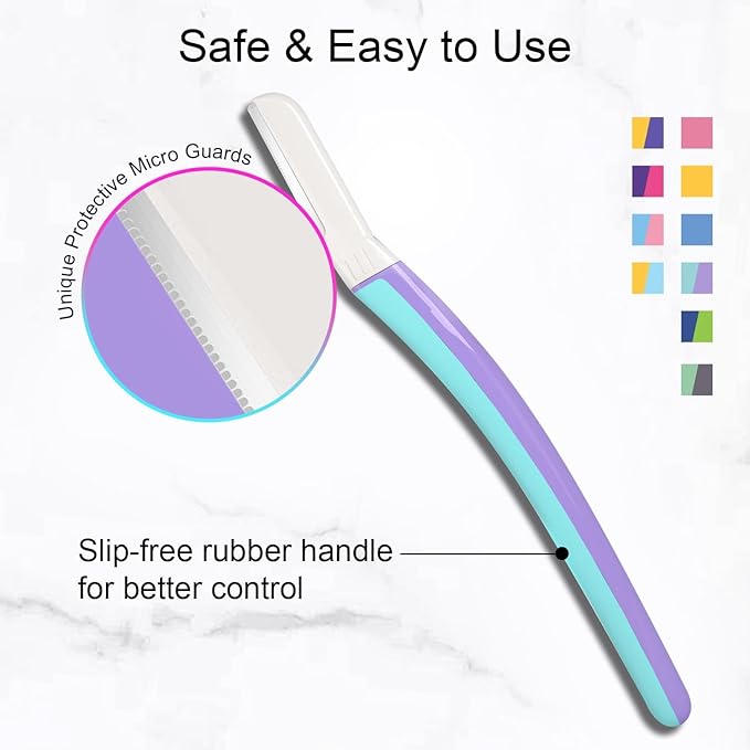 THURLADY Dermaplane Razor for Women Face, Eyebrow Razor, Face Razors for Women Dermaplaning, Peach Fuzz Remover, Gentle Exfoliation & Facial Hair Removal, Travel Essentials, (12 pcs, Wisteria)