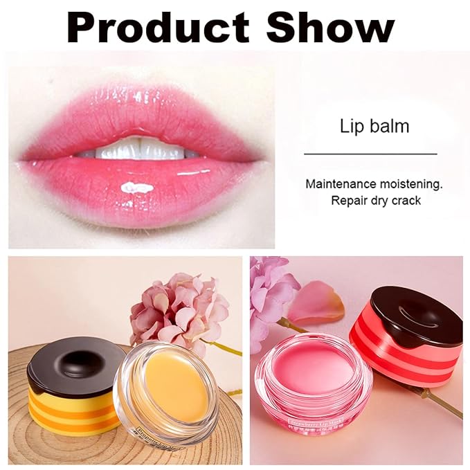 Lip Balm, Vitamin E Moisturizing Propolis Sleeping Mask, Effective Reduces Lines, Prevention of Dry and Cracked Lips Nourishing Dry Lip Care (2 Packs Strawberry & 2 Packs Honey, 1.9Oz)