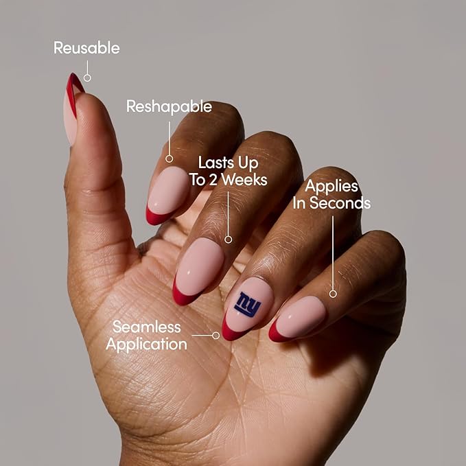 Glamnetic x Fanatics Press On Nails - New York Giants | Short Almond Fake Nails, NFL Giants Red French Tips, Football Nails, Salon-Quality | 15 Sizes - 30 Nail Kit with Glue