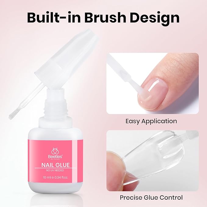 Beetles Super Strong Nail Glue for Press on Nails: 10ML 3Pcs Brush on Glue for Acrylic Nails, Nail Tips Quick Dry No Uv Light Needed