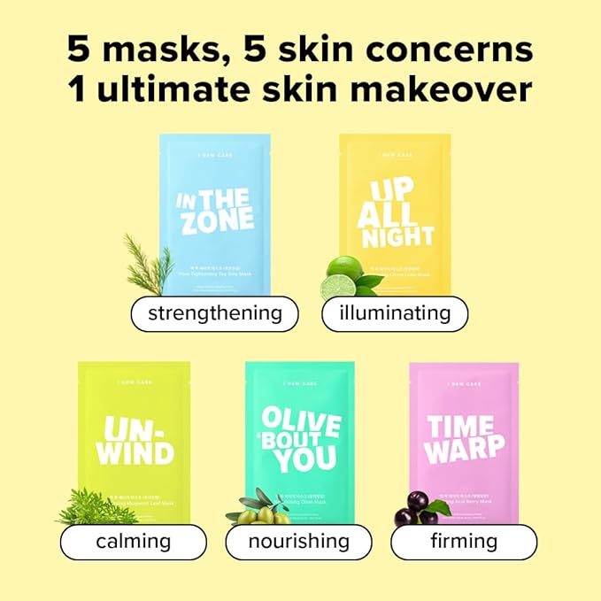 I DEW CARE Collagen Face Mask Variety Pack - 5 Days Facial Masks Skincare Korean | Hydrating Collagen Face Mask, Moisturizing Skin Care, Korean Sheet Masks, Facial Skincare Pack, Gifts For Women, 5EA
