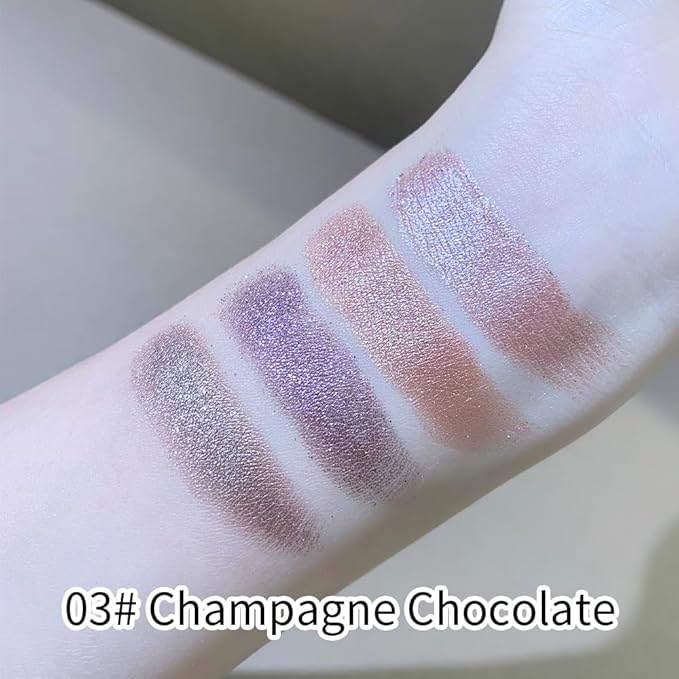Neutral Warm Shimmer Eyeshadow Palette, Rose Gold & Champagne Taupe 4-Color Pressed Glitter Eyeshadow Set for Everyday Soft Glam, Long Lasting, Blendable Makeup Gift for Women