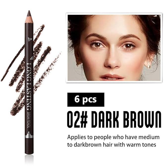 Brown Eyebrow Pencils for Women with Sharpener, 6Pcs Hard-Core Wooden Eye Brow Eye Liner Pencils for Beginner Makeup, Waterproof & Sweat-Proof-Dark Brown