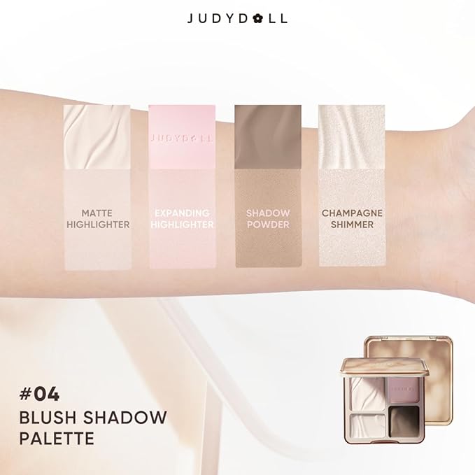 JUDYDOLL Highlight & Contour Palette, All-in-One Matte Highlighter Contour Compact, Blendable Face Makeup for Beginners, for All Skin Tones (04 Blush Shadow Palette)