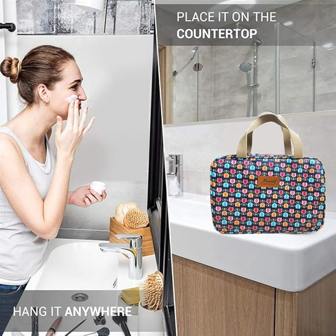 Hjkiopc Large Makeup Bag Toiletry Bag for Women Make Up Bag Cosmetic Bag Toiletries Bag Brush Bags for Traveling (Little Flower Blue)