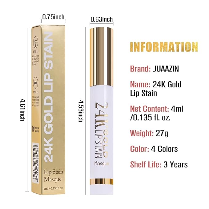 JUAAZIN All Day Lip Stain Peel Off Gold Liquid Lip Gloss Tattoo, Ruby Red Matte Finish Peel Off Lip Stain Masque, Long Lasting Waterproof Lip Tint, Transfer-proof for All Skin Types 03#