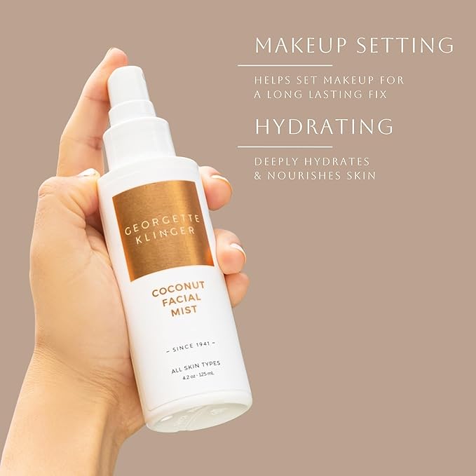 Georgette Klinger Coconut Facial Mist - Hydrating, Long-Lasting Makeup Setting Spray with Moisturizing Antioxidants for Dewy Matte Face, Protects and Plumps Dehydrated Skin - 4.2 oz
