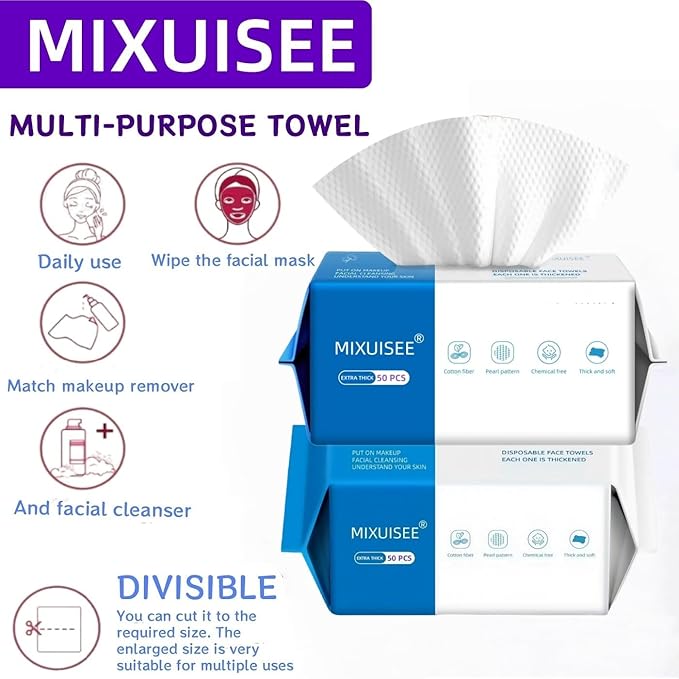Disposable face towel. MIXUISEE thick and soft face towels. 100% cotton face cloths.facial towels 150% thickness.Remove makeup and cleansing.Suitable for sensitive skin. (Extra thick 150 pieces)
