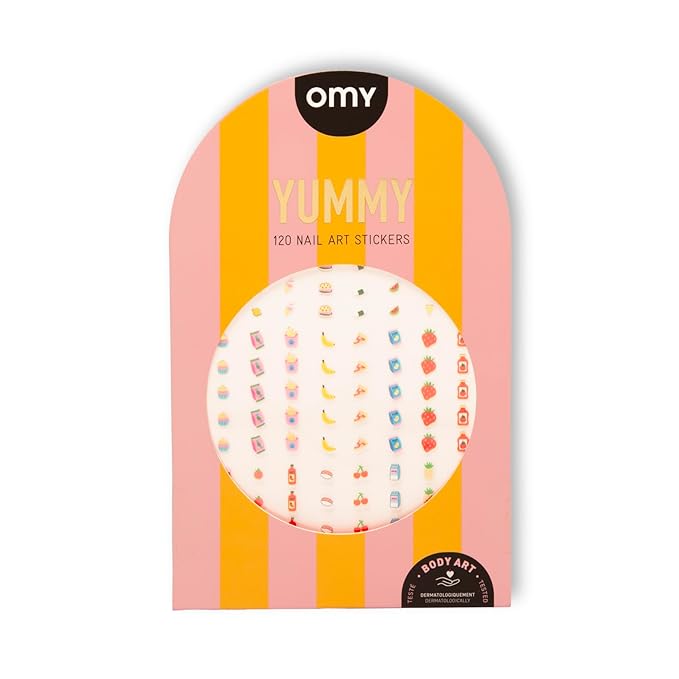 Omy Yummy Nail Art Stickers - 120 Stickers, Waterproof, Durable, Fun, Creative Designs | Strong Enough to Last Through Hand Washing - Easy to Apply, Safe, Non-Toxic | Age 6 and Up