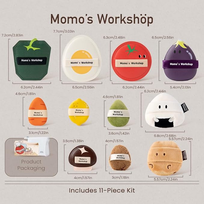 11-Piece Bento Box Makeup Sponge & Puff Set, Food Theme Beauty Foundation Puffs, 5 Types for Foundation, Concealer, Powder, Cream & Liquid Makeup, with Portable Storage Case