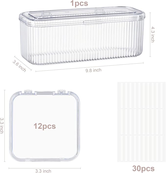LONTOHCE Press On Nail Orgnizer 12pcs 3.3inch Clear nail storage box and 1 large storage box for Press On Nail Packaging and fake Nail Storage Nail Display with double sided tape.