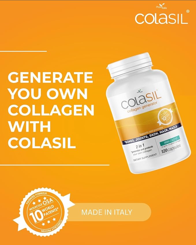 Colasil Collagen Booster Capsules – Organic Silica (OSA) + Hydrolyzed Collagen Generator Supplement for Hair, Skin, Nails, Bones & Joints – High Absorption, Non-GMO, Allergen-Free, 120 Capsules