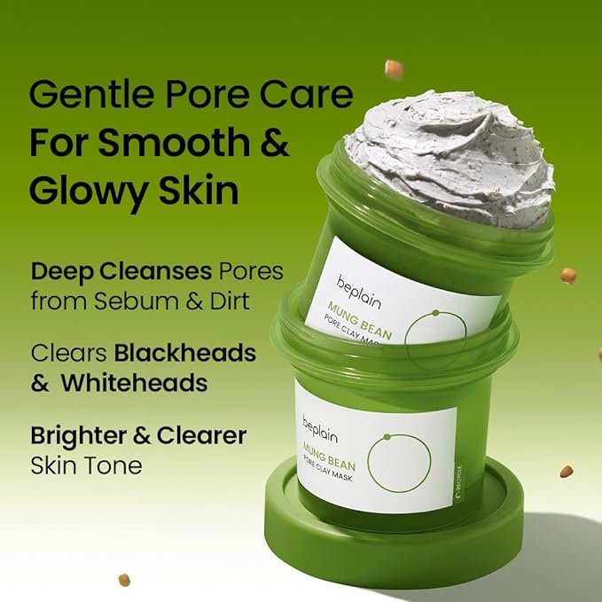 beplain Mung Bean Pore Clay mask (4.05 fl oz /120ml) | Fragrance-Free | Wash Off Mask for Blackhead & Whitehead Care | Quick 3 Minute to Gently Cleanse, Exfoliate and Tighten Pores | Korean Skincare