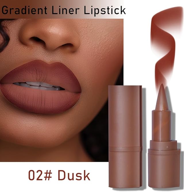 BAISEN DIARY 2-in-1 Gradient Lip Liner and Lipstick Lip Combo Set - Achieve Flawless Contour and Gradual Ombre Effect with Easy-to-Use Crayon Form and Cone Tip (02# Dusk, 1 Count (Pack of 1))