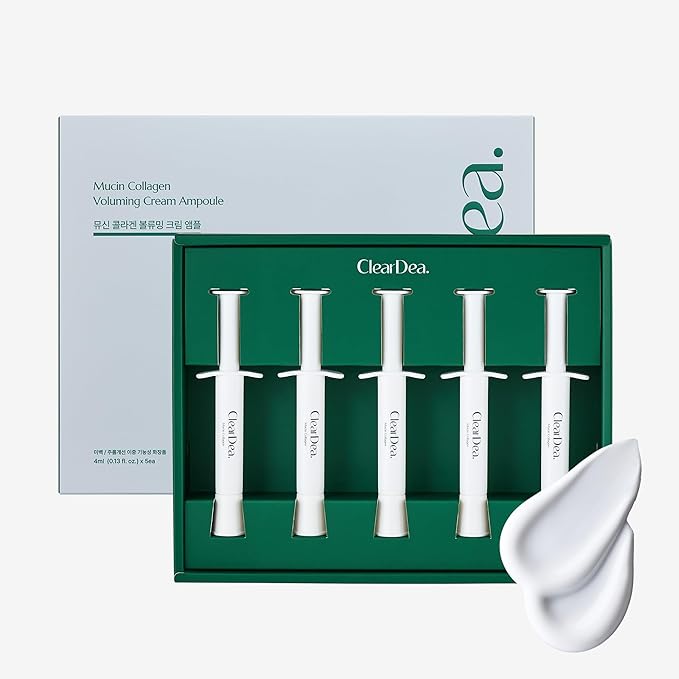 Mucin Collagen Voluming Ampoule Moisturizer Face Cream (Dual Collagen + Mucin Care) – Deep Hydrating Facial Skin Care for Women, Glow Up Skincare Essentials, 4ml x 5