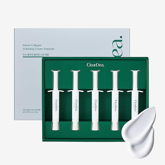 Mucin Collagen Voluming Ampoule Moisturizer Face Cream (Dual Collagen + Mucin Care) – Deep Hydrating Facial Skin Care for Women, Glow Up Skincare Essentials, 4ml x 5