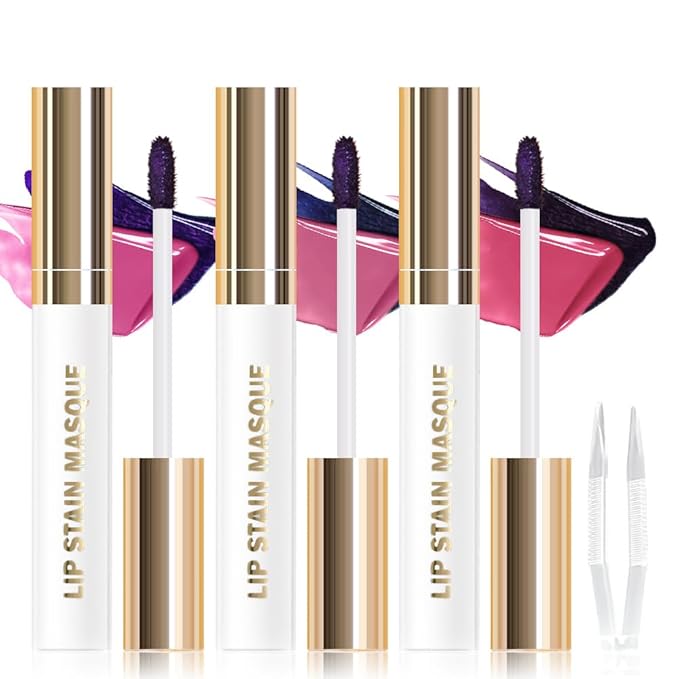 JUAAZIN 3Pcs Peel Off Lip Stain Tattoo with Tweezer - Matte Peel Off Lip Tint, Long Lasting Waterproof Transfer-Proof Lip Stain,Cruelty-Free Lip Masque for All Skin Types,Valentine's Day Gift 02+09+10