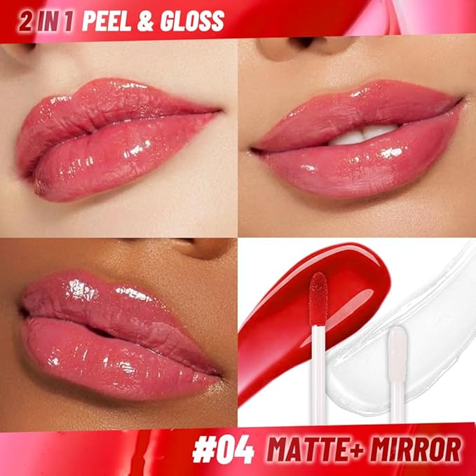 JUAAZIN Vivid Burgundy Lip Stain Peel Off Lip liner and Lip oil with Tweezer, Dual-Ended Peel Off Lip Stain Tattoo, Highly Pigmented Long Lasting Waterproof, Transfer-proof for All Skin Types, 04#