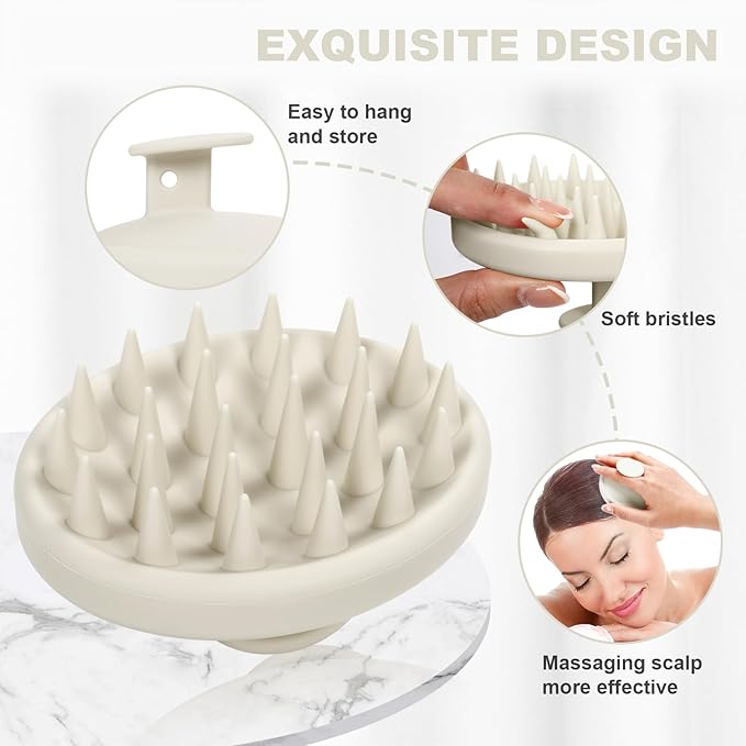 Meartchy Silicone Scalp Massager, Scalp Scrubber for Hair Growth with Soft Bristles, Scalp Exfoliator Brush Dandruff Removal Shampoo Brush for Wet Dry Scalp Care (Warm Grey)