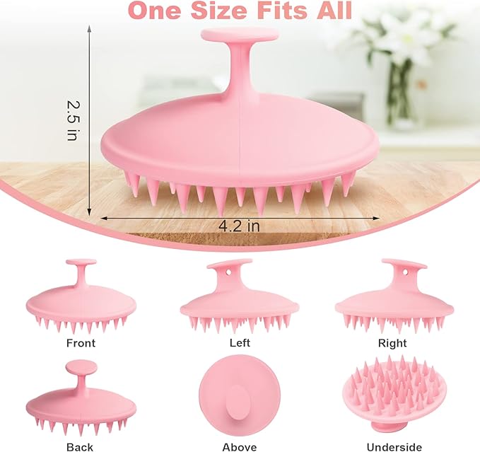 Meartchy Silicone Scalp Massager Shampoo Brush, Scalp Brush for Hair Growth & Dandruff Removal, Hair Scrubber Scalp Stimulator Exfoliator Brush with Soft Bristles for Wet Dry Scalp Care (Pink)
