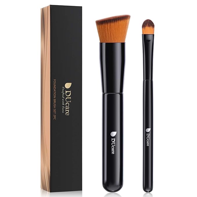DUcare Foundation Brush and Concealer Brush 2Pcs Contour Bronzer Kabuki Brush for Face Synthetic Liquid Blending Mineral Powder Makeup Tools