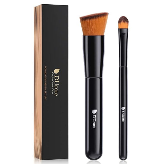 DUcare Foundation Brush and Concealer Brush 2Pcs Contour Bronzer Kabuki Brush for Face Synthetic Liquid Blending Mineral Powder Makeup Tools