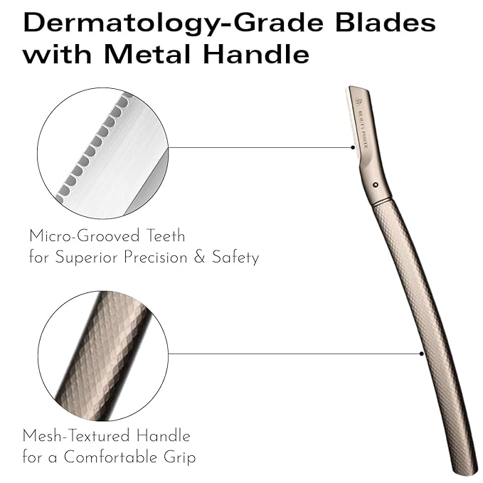 Beauty Power Eyebrow Razor with 6 Blades & Travel Case – Face Razors for Women & Men, Eyebrow Trimmer Shaper with Precision Cover, Facial Shaver & Dermaplaning Tool for Smooth Skin (Silver)
