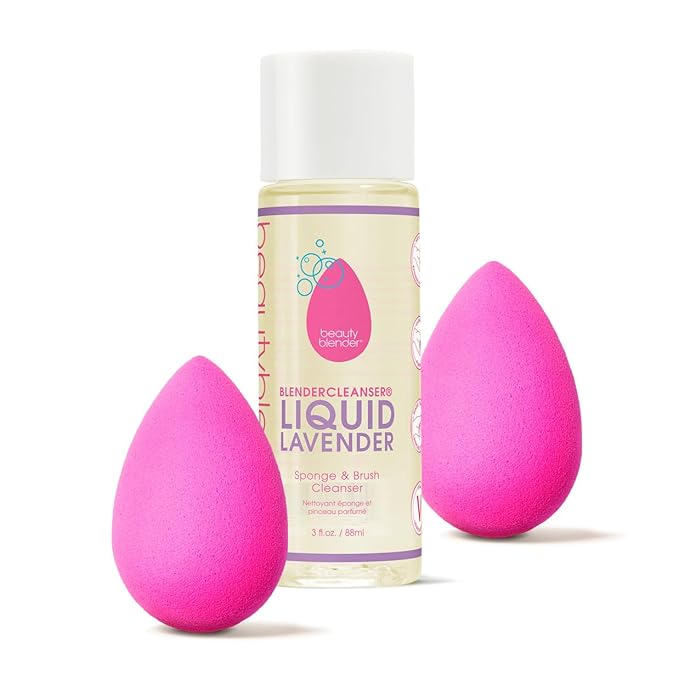 Beautyblender® | Back 2 Basics 3-Piece Blend & Cleanse Set, 2 Original Beauty Blenders + Blendercleanser® Liquid Lavender Makeup Sponge + Brush Cleaner, Made in USA, Vegan, Cruelty Free, 3 oz