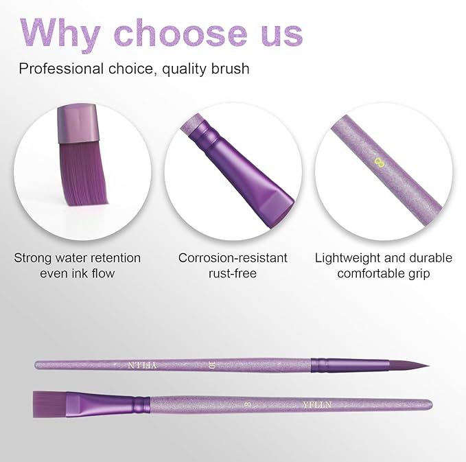 Paint Brushes Set for Acrylic Painting,Watercolor Brushes Painting Brush Nylon Hair Brushes for Acrylic Oil Watercolor Canvases Rock Body Face Nail Miniature Detailing Drawing Art Supplies(Purple)